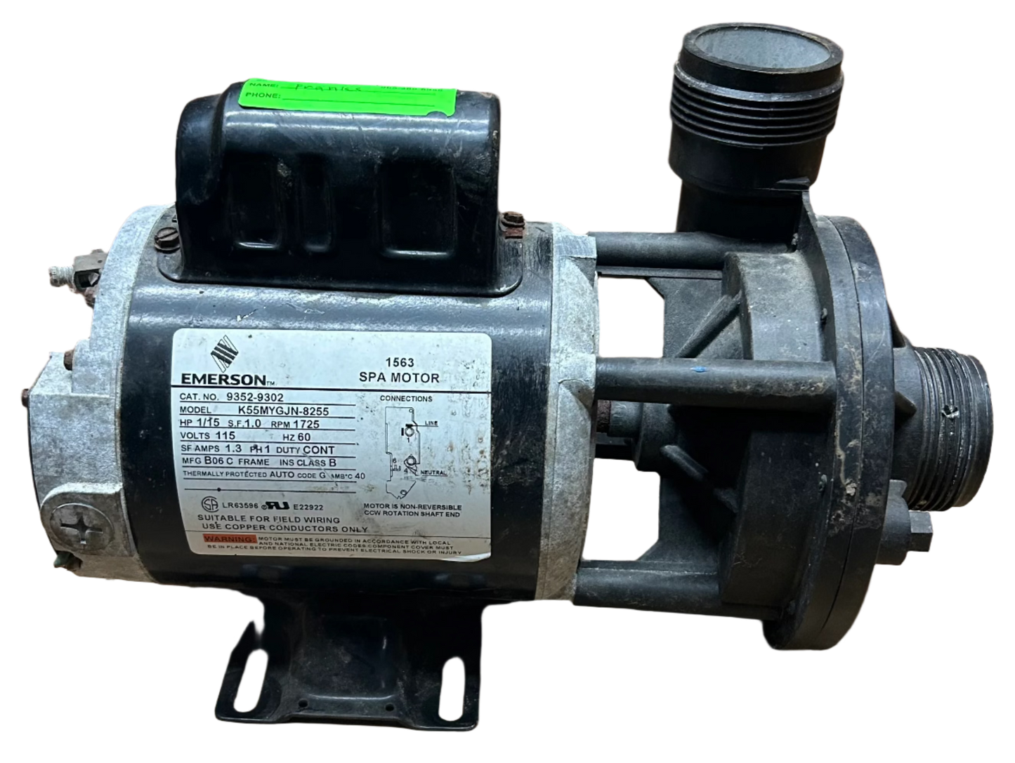 U55 - 1/15 HP 1725RPM 115V Emerson Hot Tub Motor