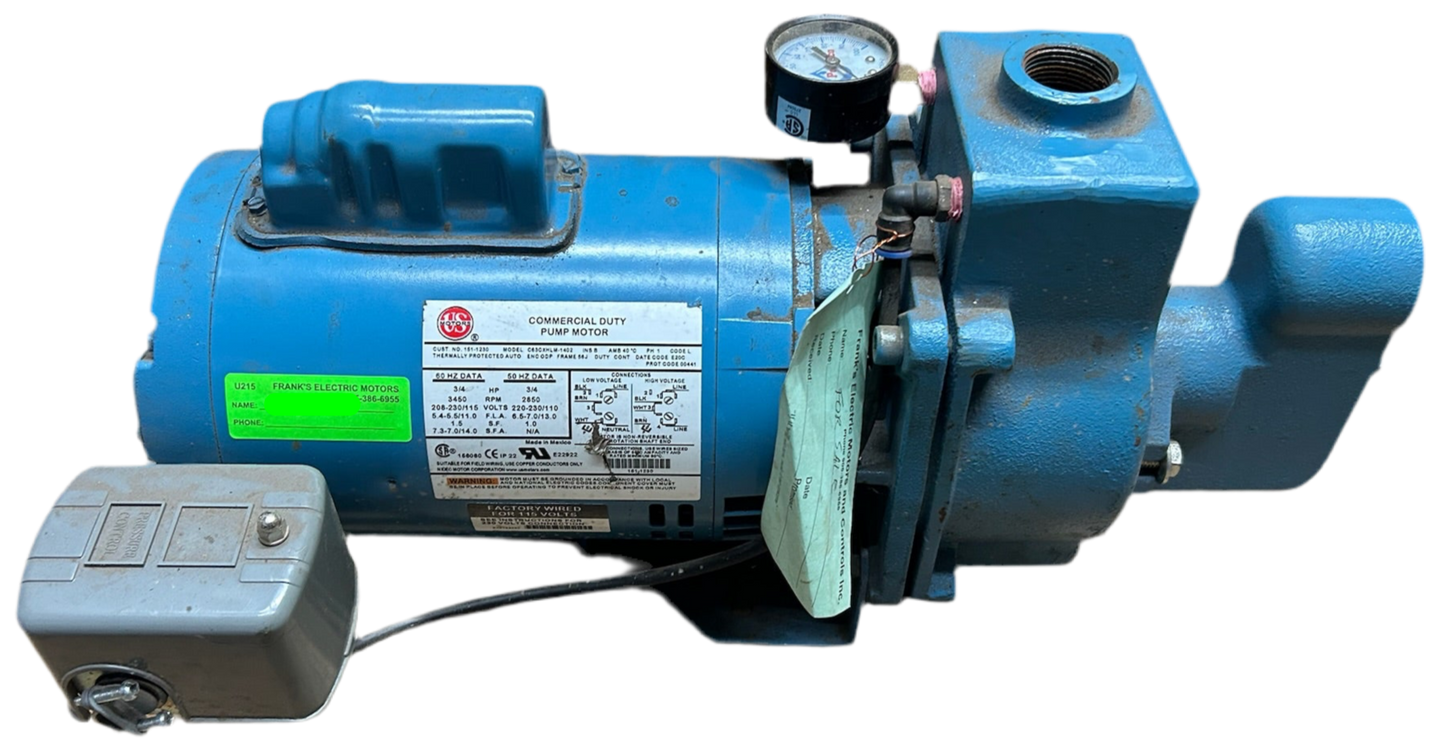 U215 - 3/4 HP 3450RPM 208-230/115V PumpCo ODP Pump