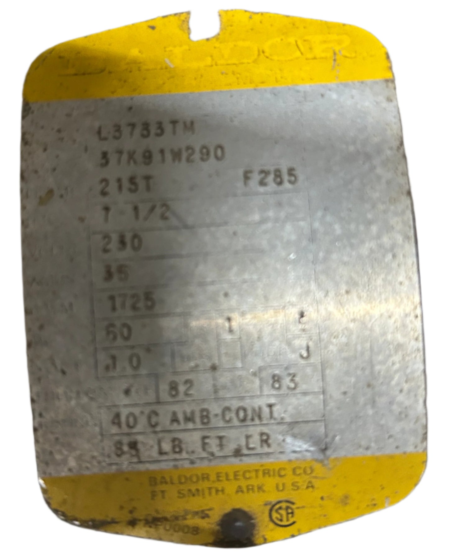 U63- 7-1/2 HP 1725RPM 230V Baldor TEFC Motor