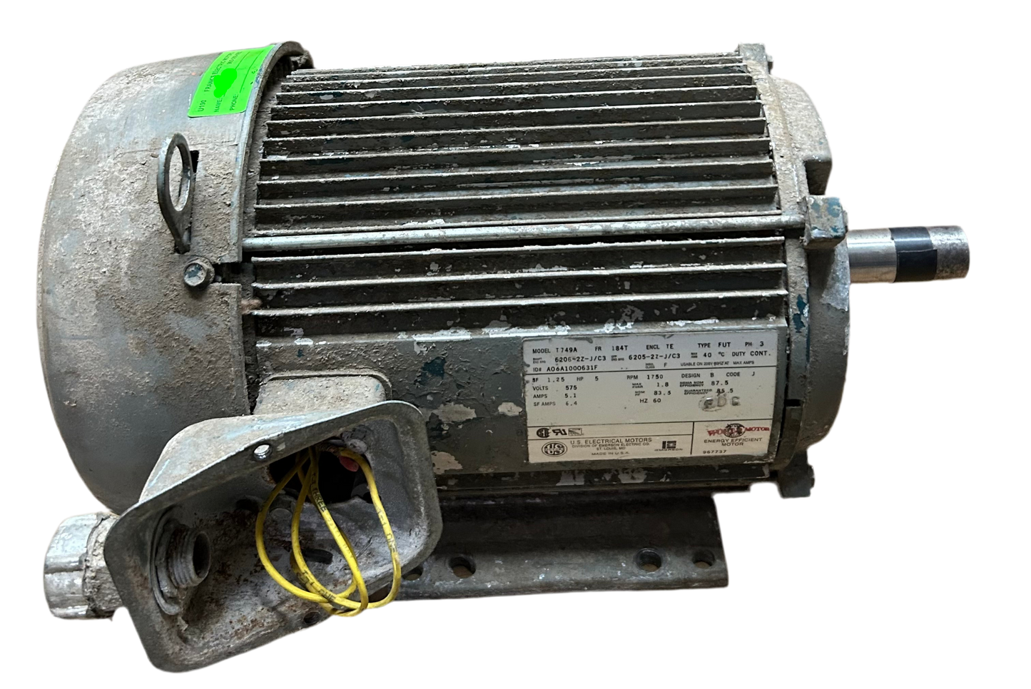 U190 - 5 HP 1750RPM 575V US Motors TEFC