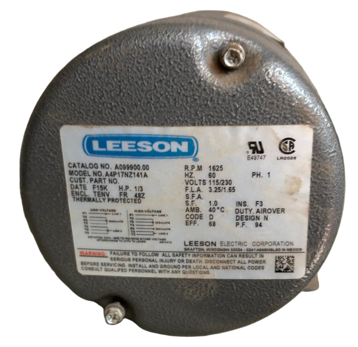 LEA099900.00 - 1/3 HP 1625RPM 115/230V Leeson TEAO