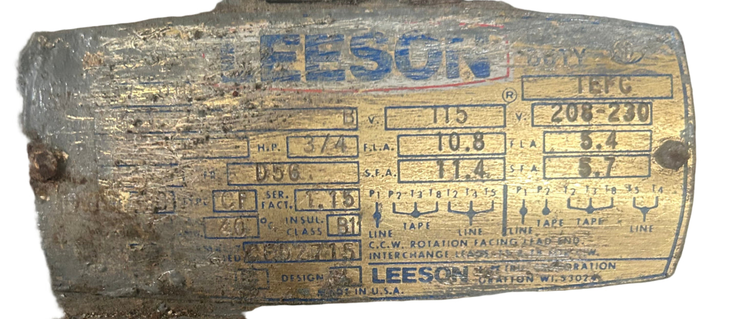 U319 - 3/4 HP ____RPM 115/208-230V Leeson TEFC