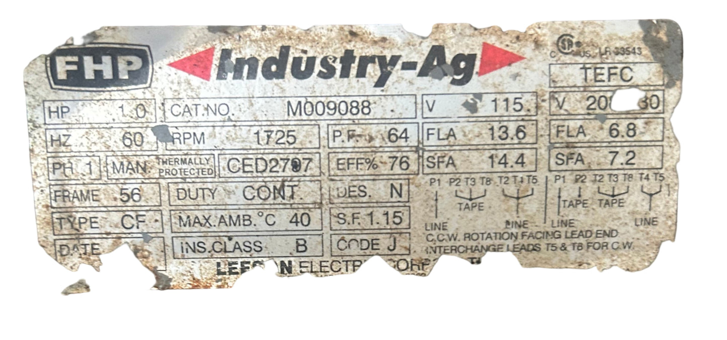 U321 - 1 HP 1725RPM 115/208-230V Leeson TEFC