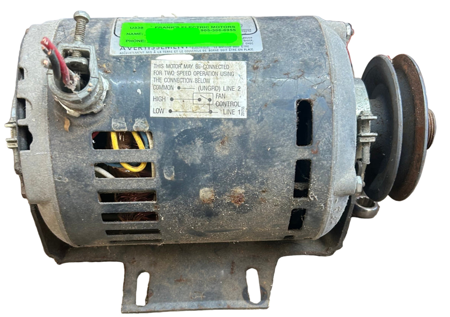 U338 - 1/3 HP 1725/1140RPM 115V Emerson Belted Fan Motor