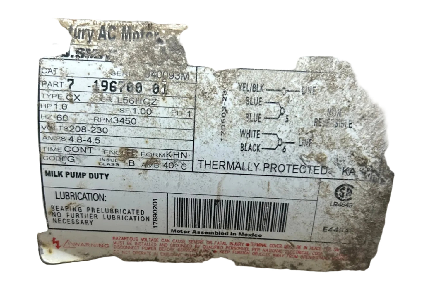 U2 - 1HP 208-230V 4.8-4.5AMPS A.O. SMITH