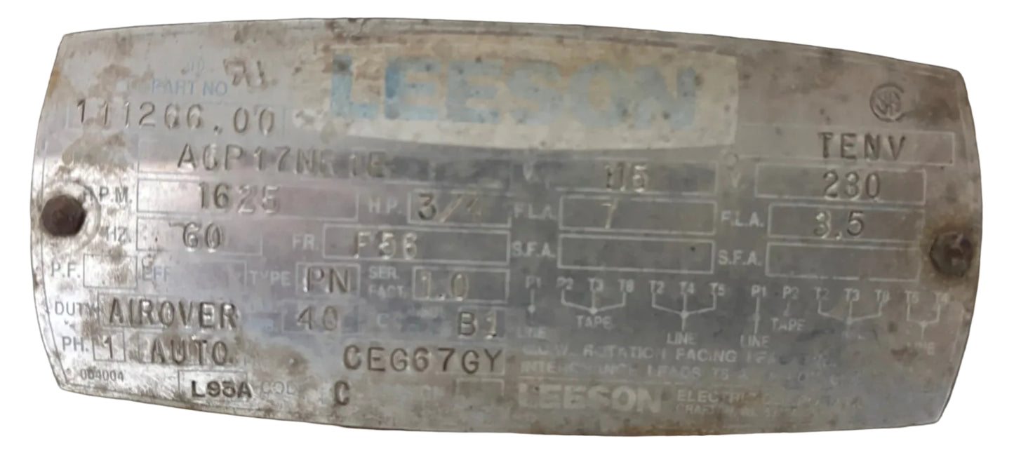 U367 - LEESON TENV 3/4HP 115/230V 7/3.5AMPS