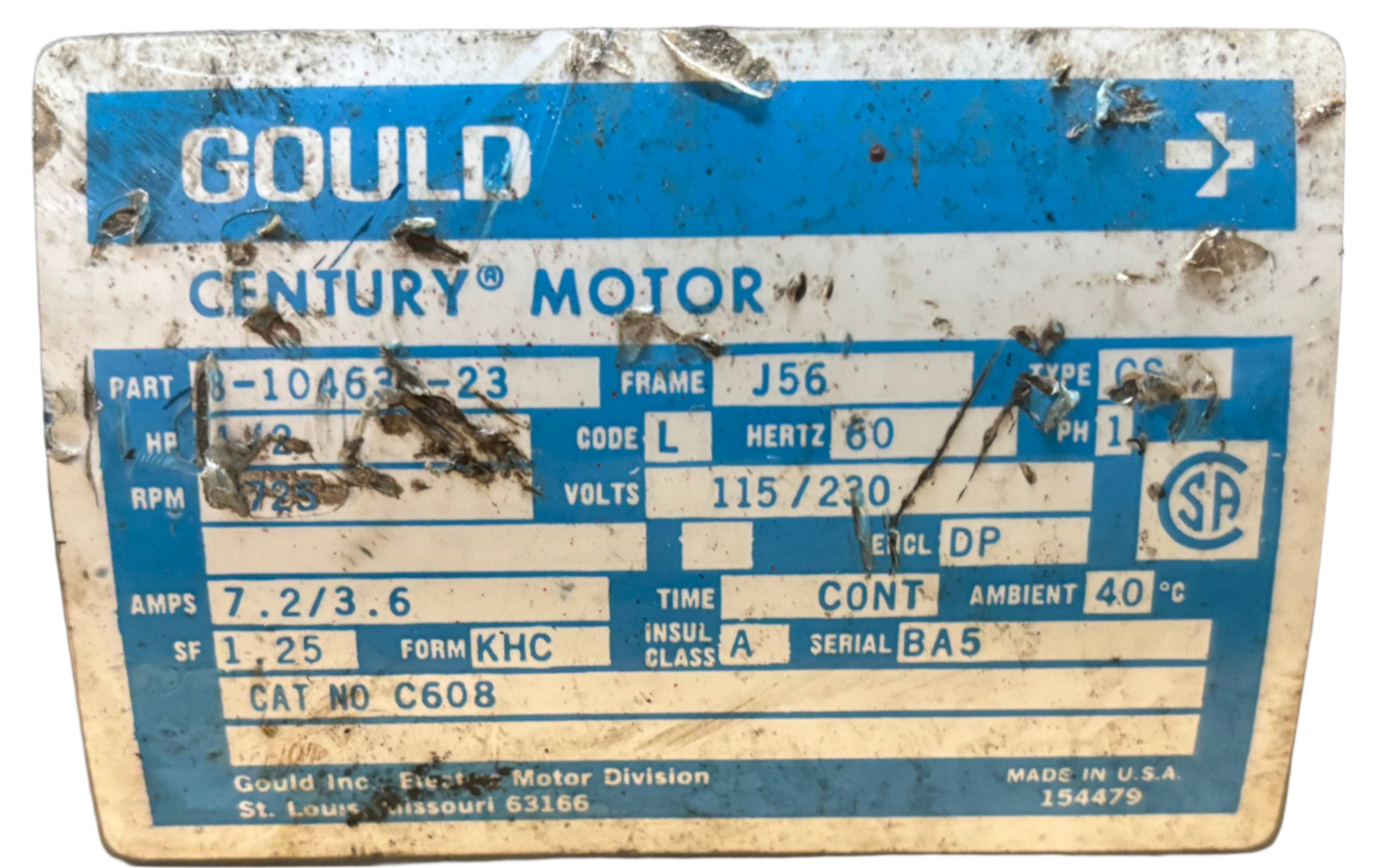 U102 - 1/2 HP 1725RPM 115/230V Goulds ODP