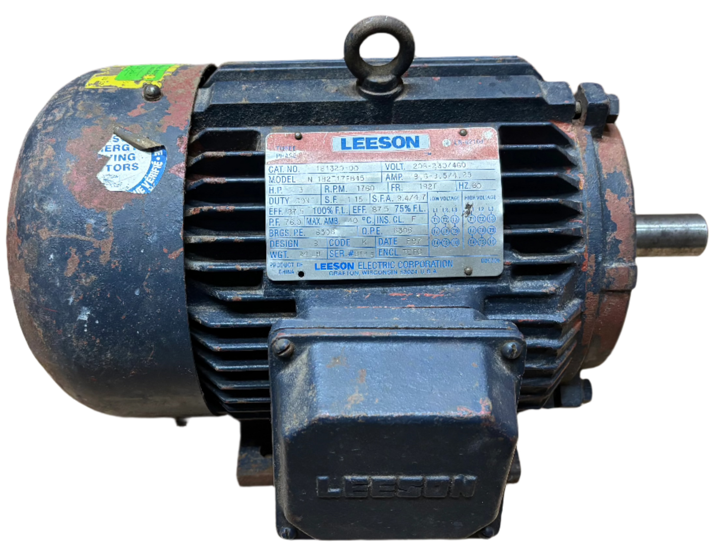 U90 - 3 HP 1760RPM 208-230/460V Leeson TEFC
