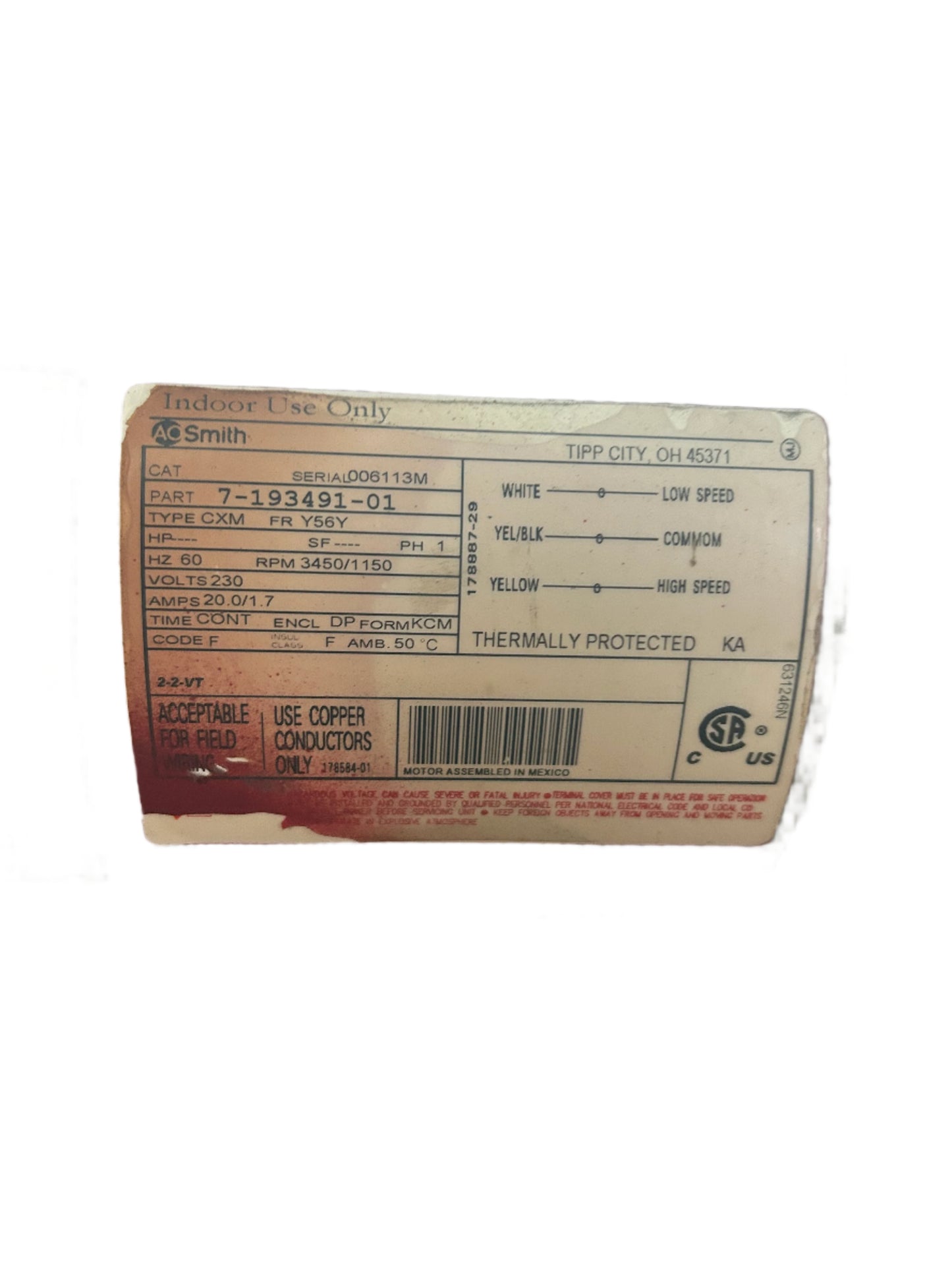 U133 - ___ HP 3450RPM 230V A.O. Smith DP Pump