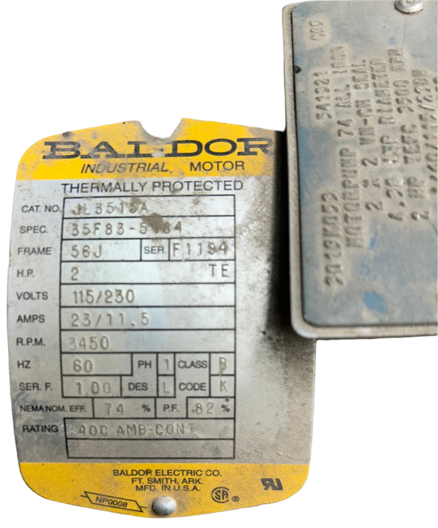 U288 - 2 HP 3450RPM 115/230V Baldor TEFC SCOT Pump