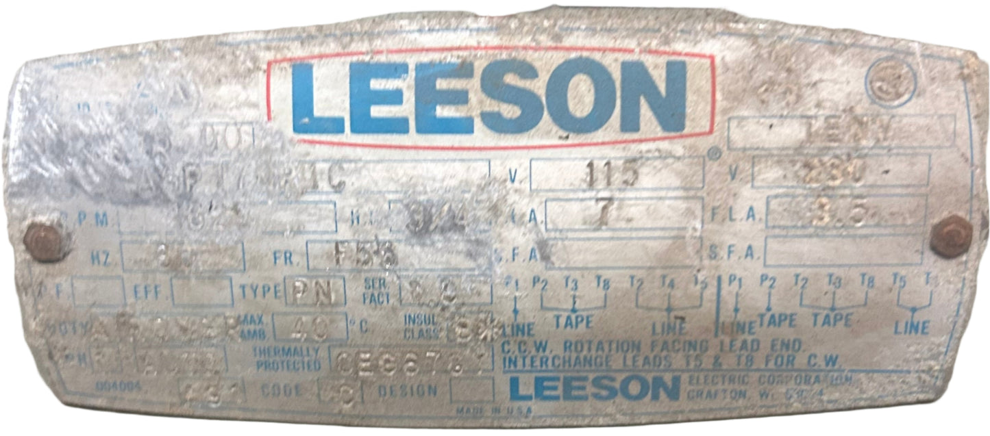 U263 - 3/4 HP 1625RPM 115/230V Leeson TENV