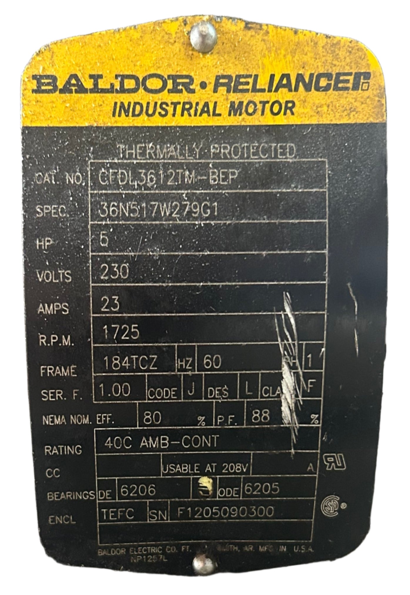 U___ - 5 HP 1725RPM 230V Baldor TEFC