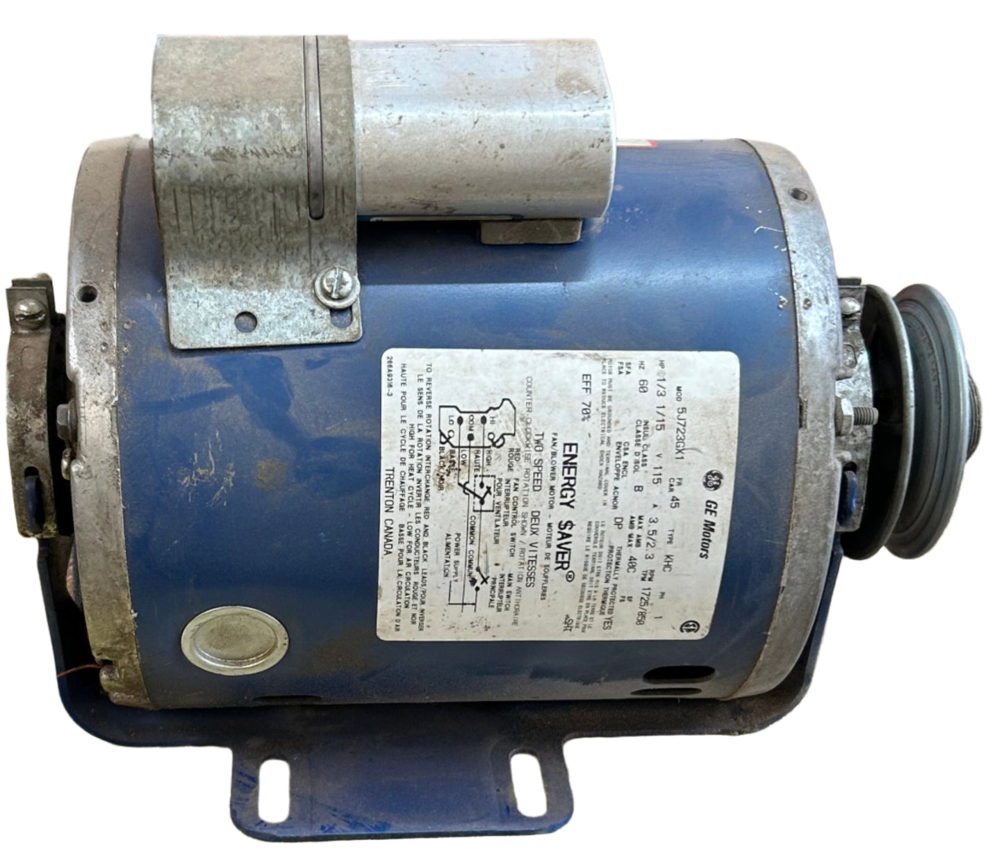 U278 - 1/3 // 1/15 HP 1725/850RPM 115V GE Motor ODP
