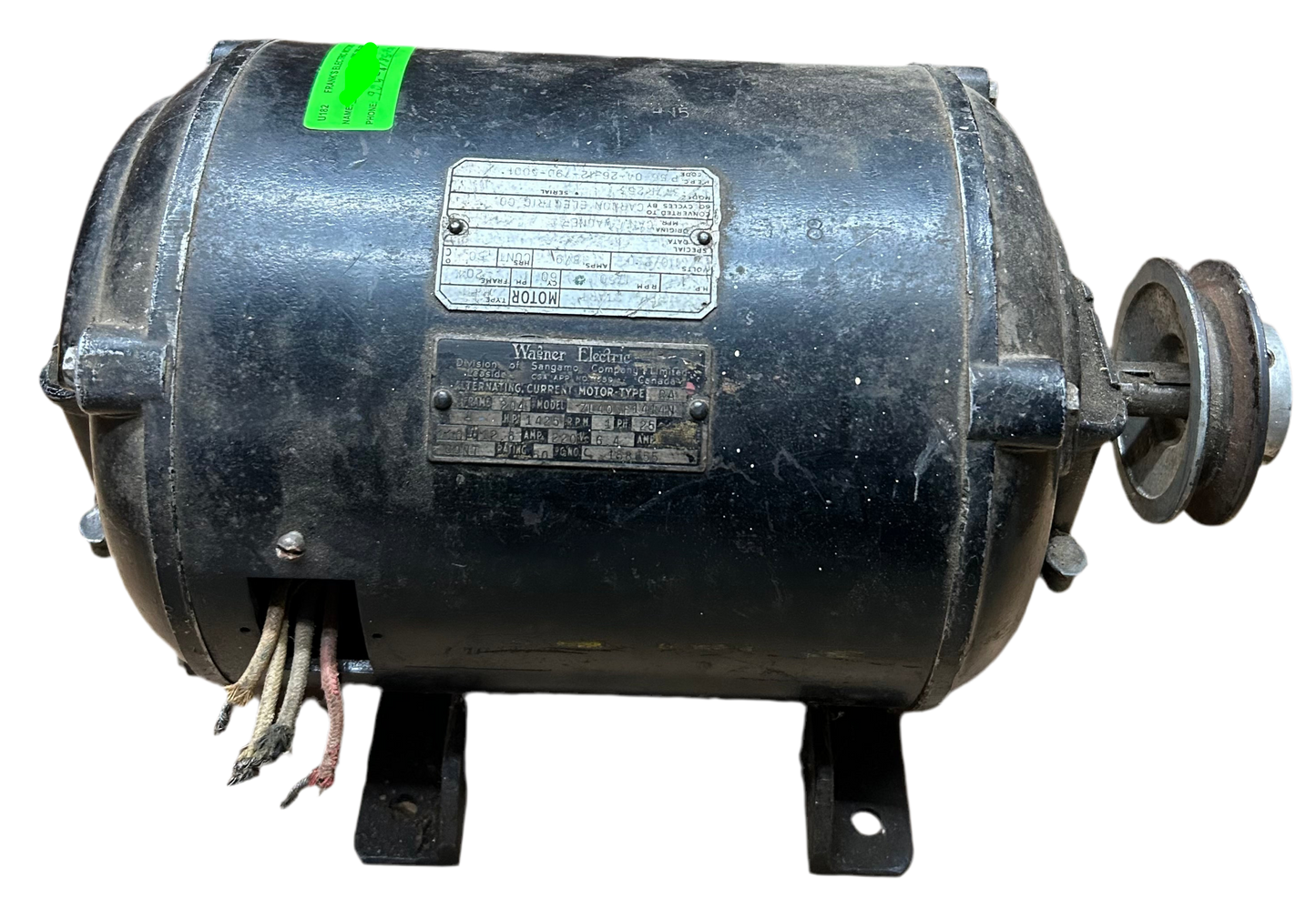 U182 - 1 HP 1750RPM 110/220V Wagner Electric