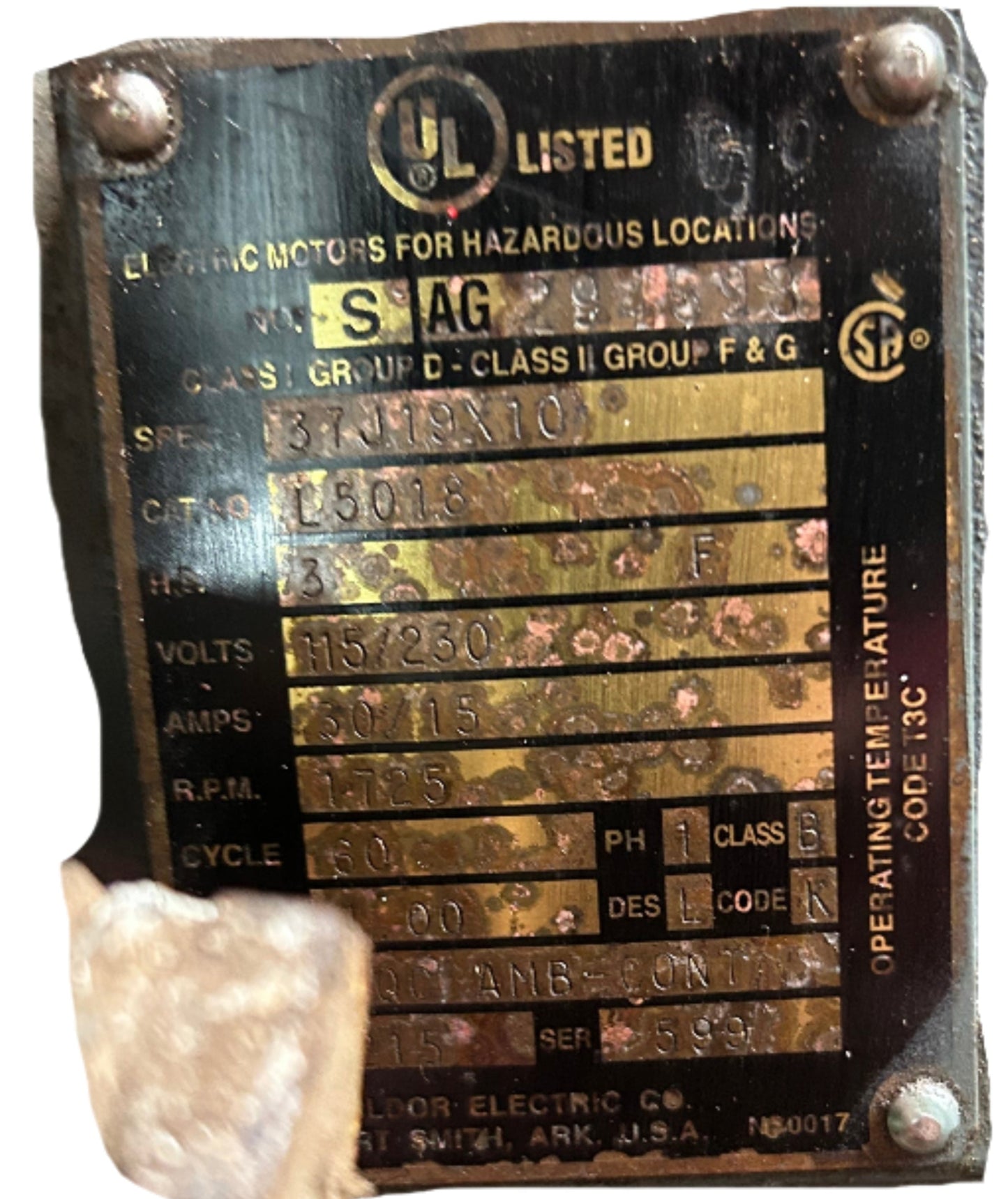 U257 - 3 HP 1725RPM 115/230V TEFC