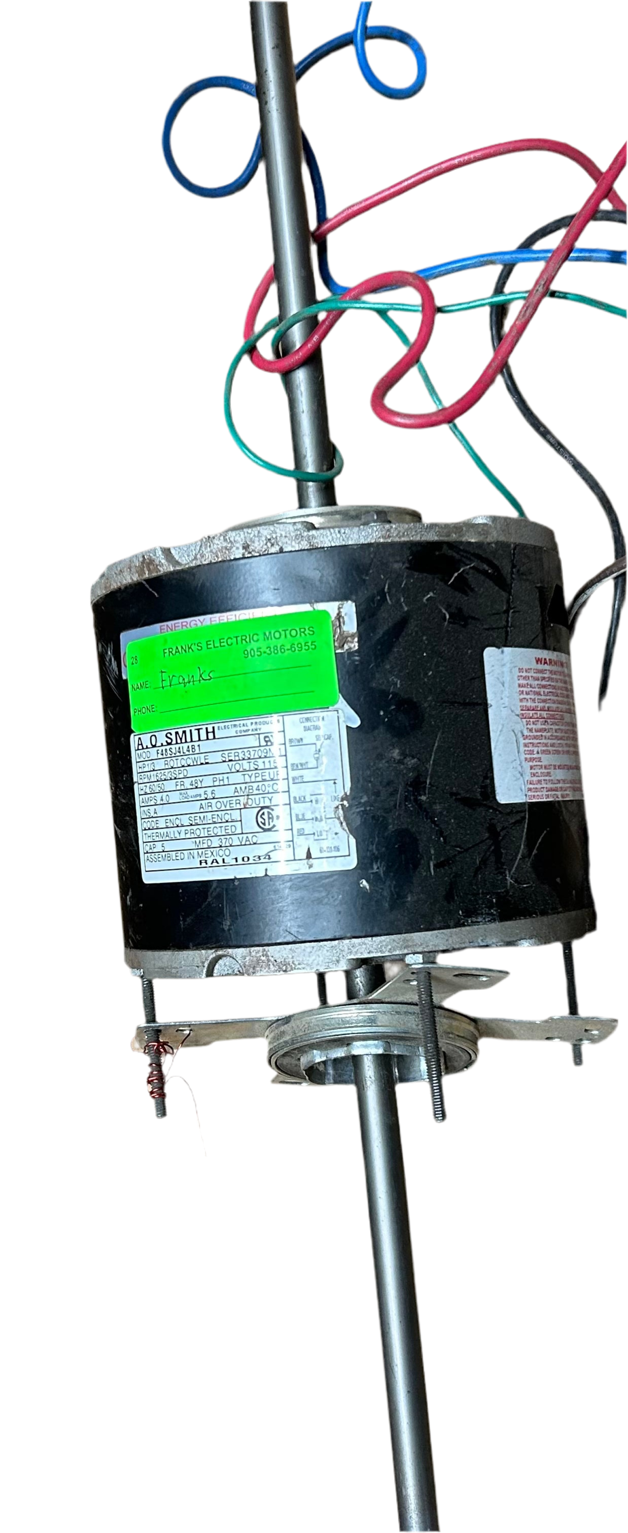 U28 - 1/3 HP 1625/3 speedRPM 115V A.O. Smith Blower Motor