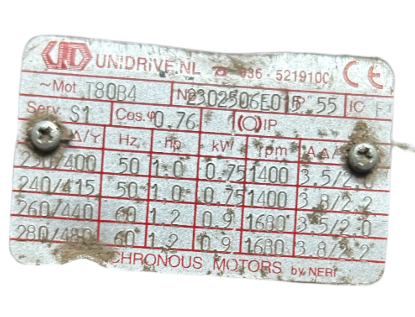 U204 - 1 HP 1680RPM 260/440V UniDrivenl TEFC Motor