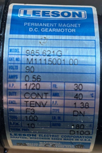 U348 - 1/20 HP 10RPM 90V Leeson TENV
