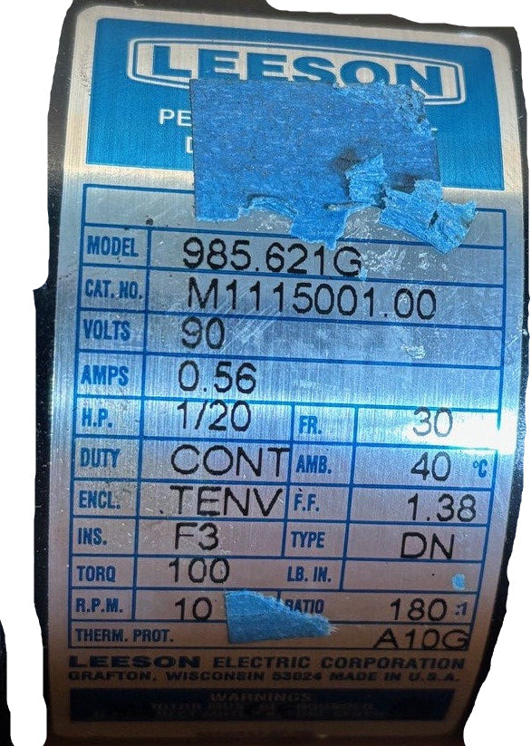 U349 - 1/20 HP 10RPM 90V Leeson TENV