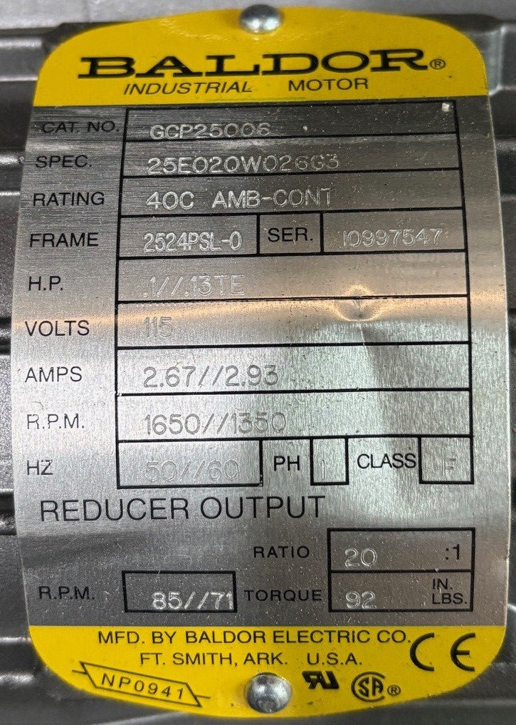 U350 - 1/2 HP 1750RPM 90V Baldor TEFC