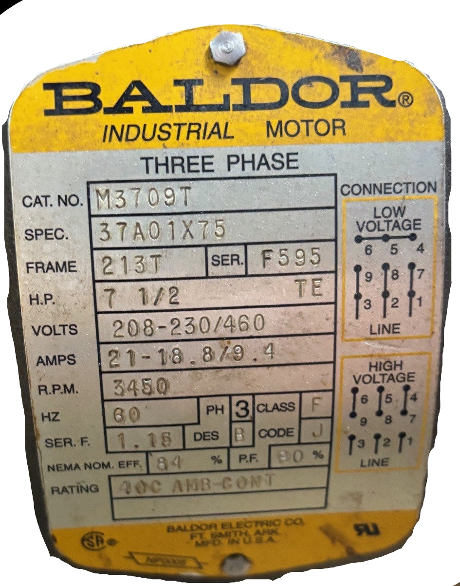 U354 - 7 1/2 HP 3450RPM 208-230/460V Baldor TEFC
