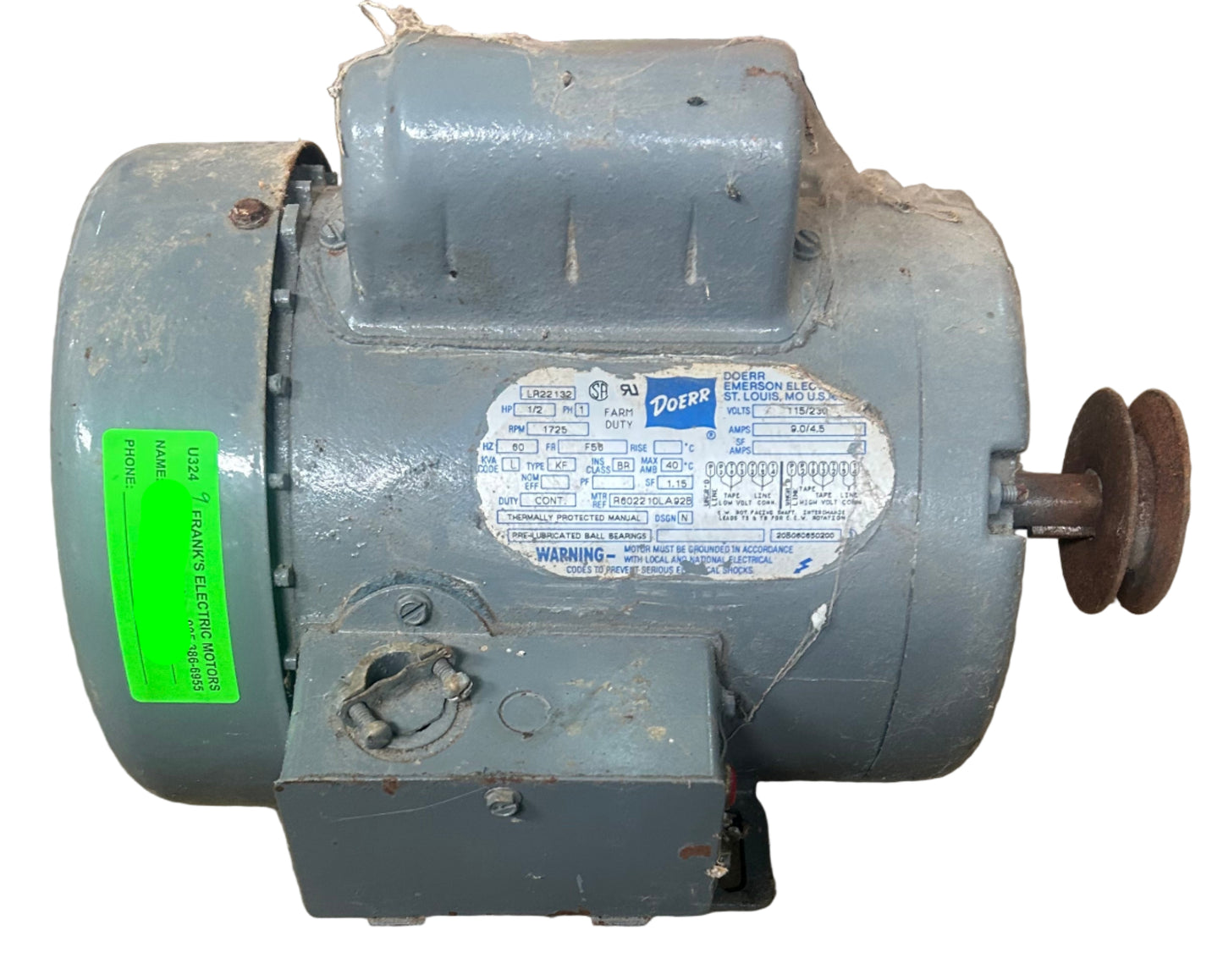 U324- 1/2 HP 1725RPM 115/230V Doerr TEFC