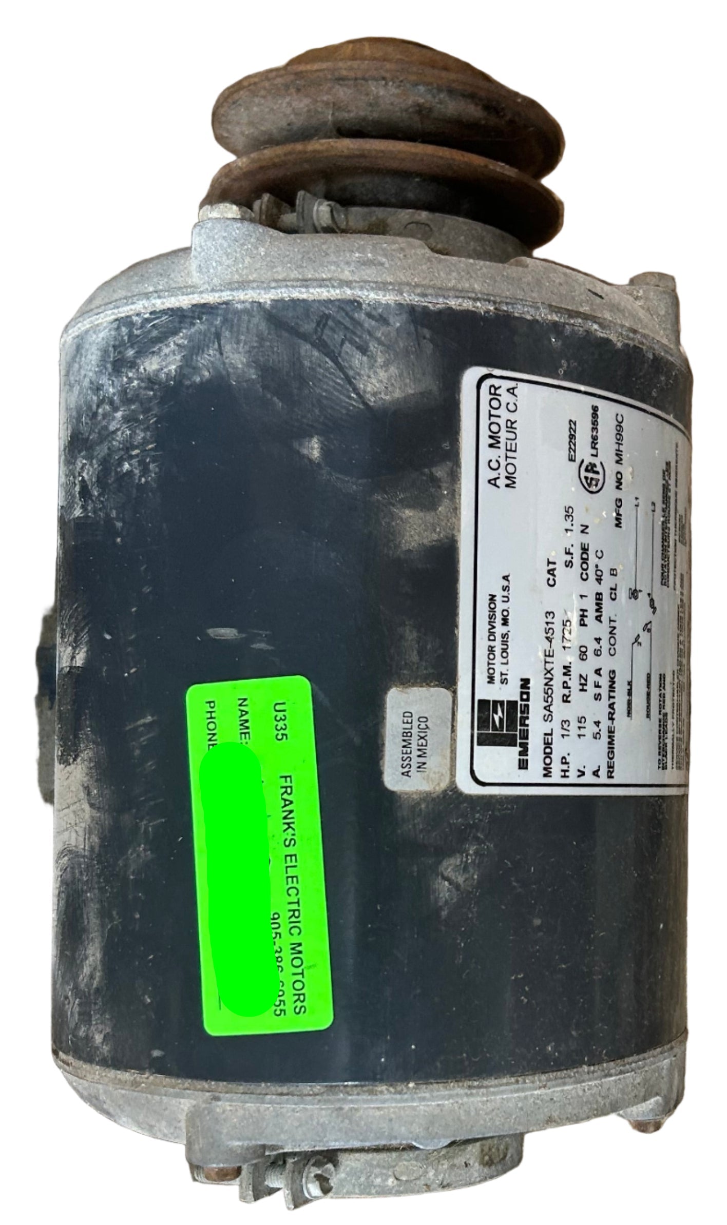U335 - 1/3 HP 1725RPM 115V Emerson Belted Fan Motor