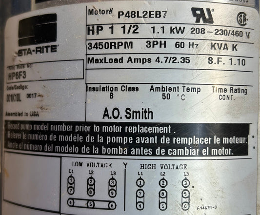 U362 - 1 1/2HP  208-230/460V  4.7/2.35