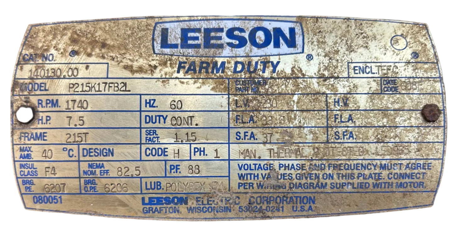U345 - 7.5 HP Leeson Motor