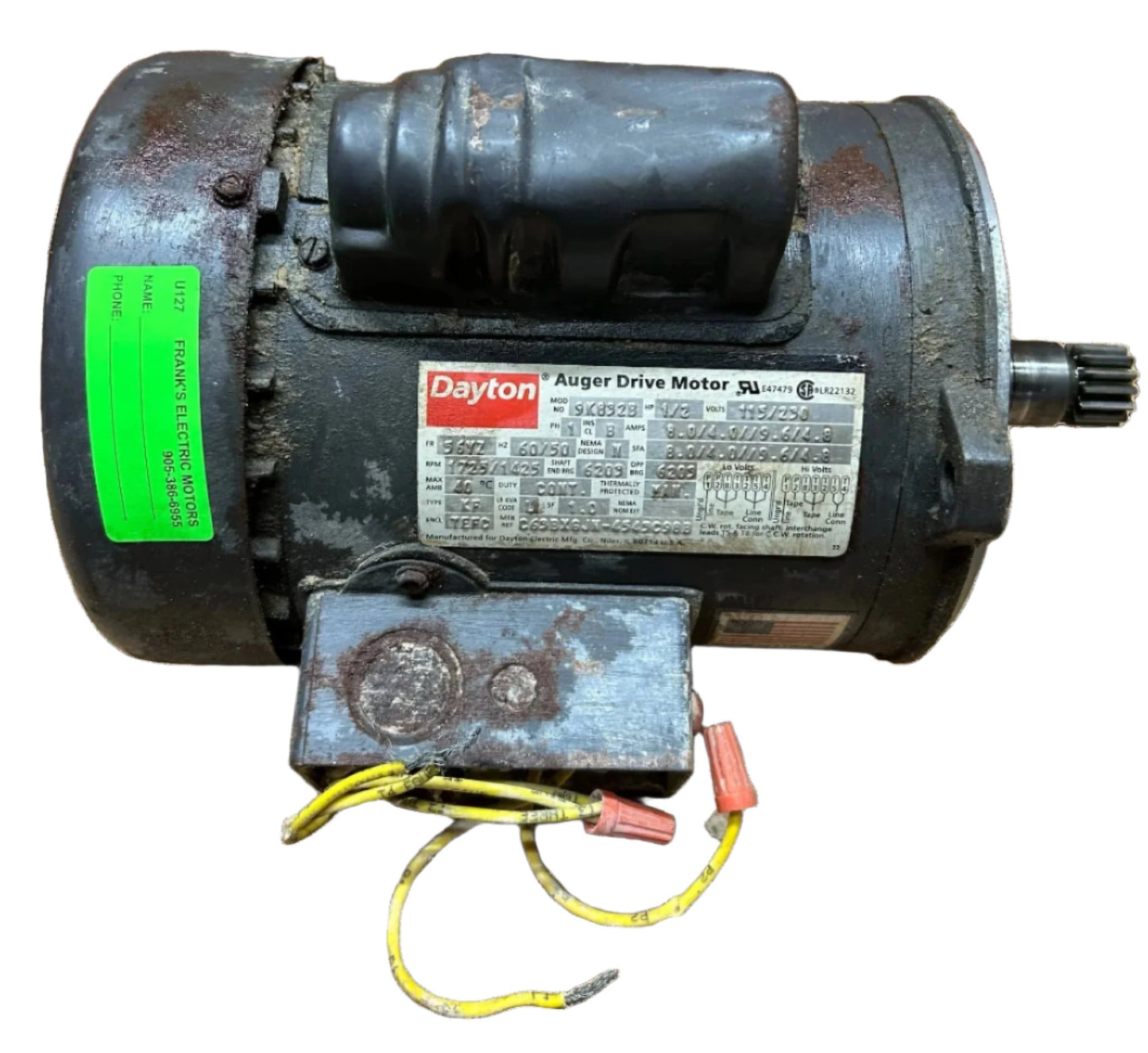 U127 - 1/2 HP 1725RPM 115/230V Dayton TEFC Auger