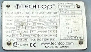 U201 - 10 HP 1740RPM 208-230V TechTop TEFC