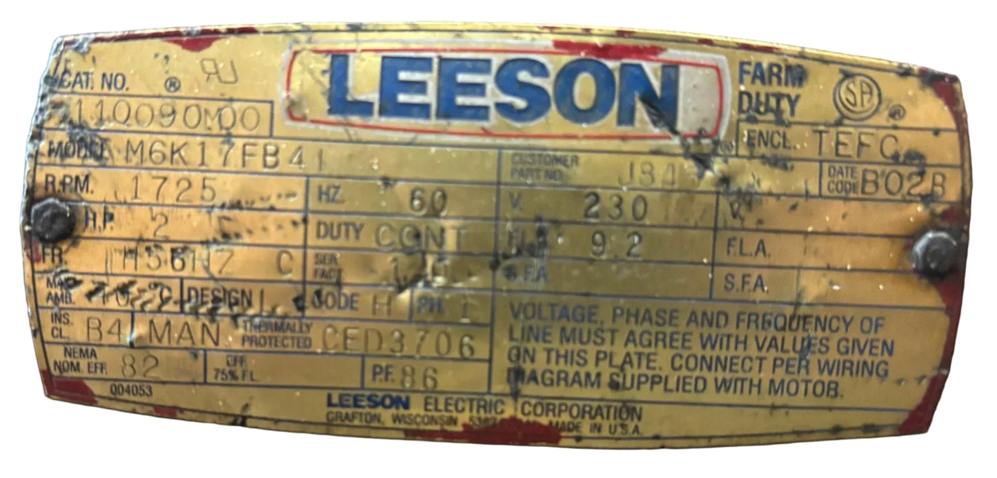 U293 - LEESON  2HP  230V  9.2AMP