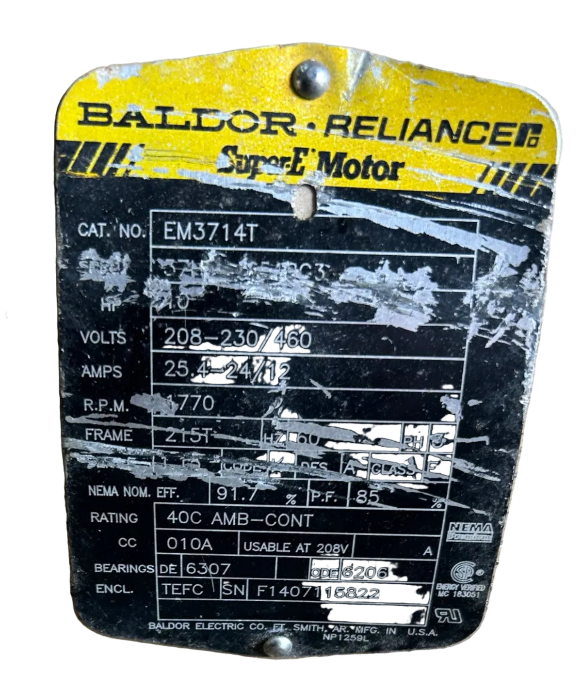 U313 - 10HP  208-230/460V  25.4-24/12AMPS  BALDOR