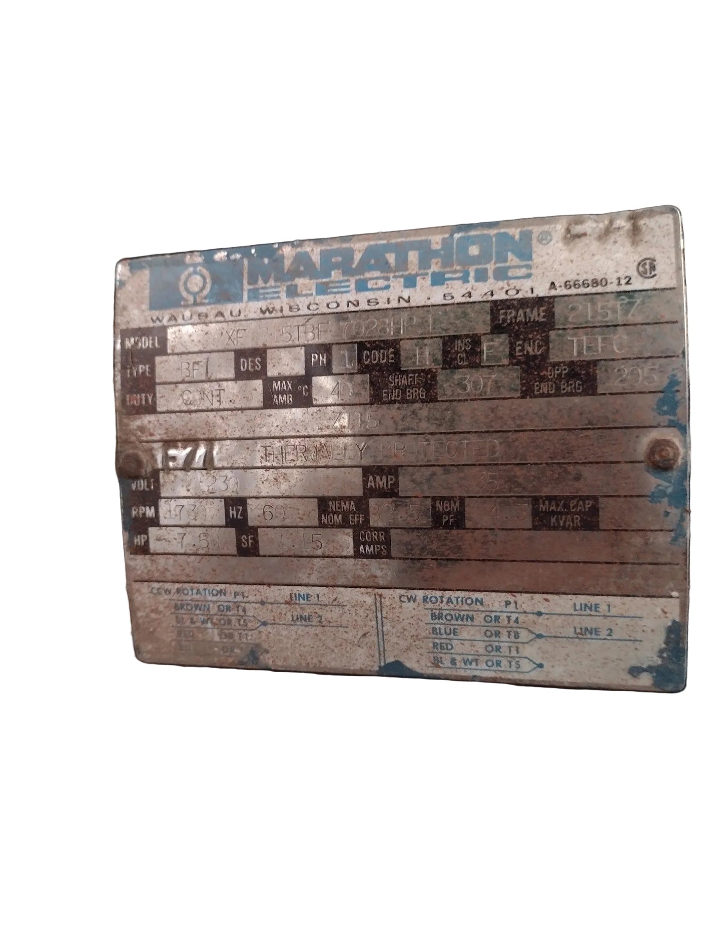 U347 - 7 1/2HP  230V  Marathon TEFC