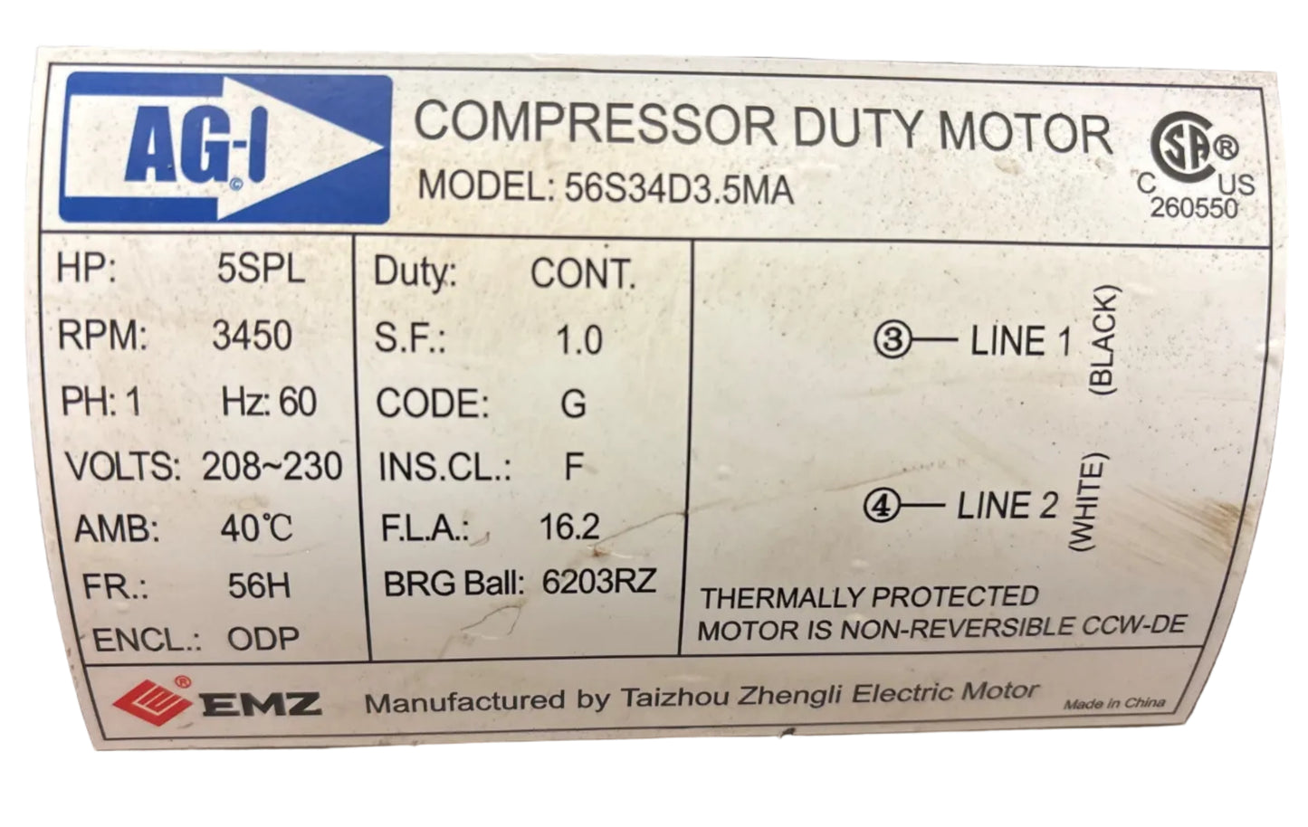 U359 - 5HP  208-230V  16.2AMPS AGI