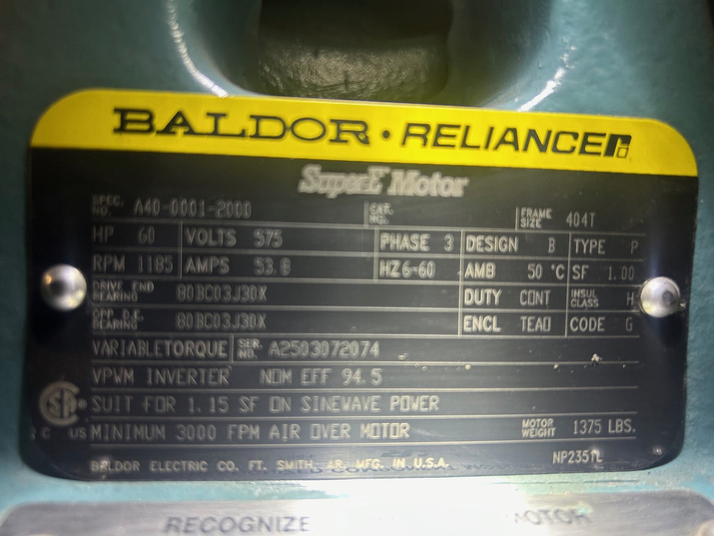 U360 - Large Blower  60HP 575V
