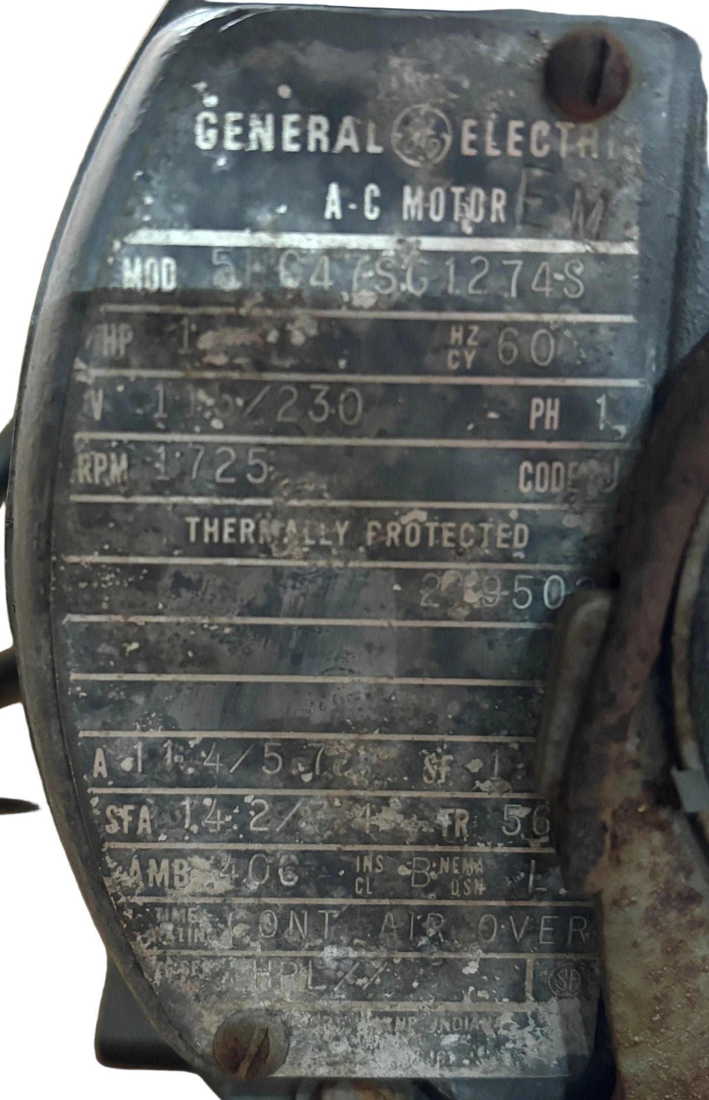 U369 - GE 1 HP  115/230 V 11.4/5.7 AMPS