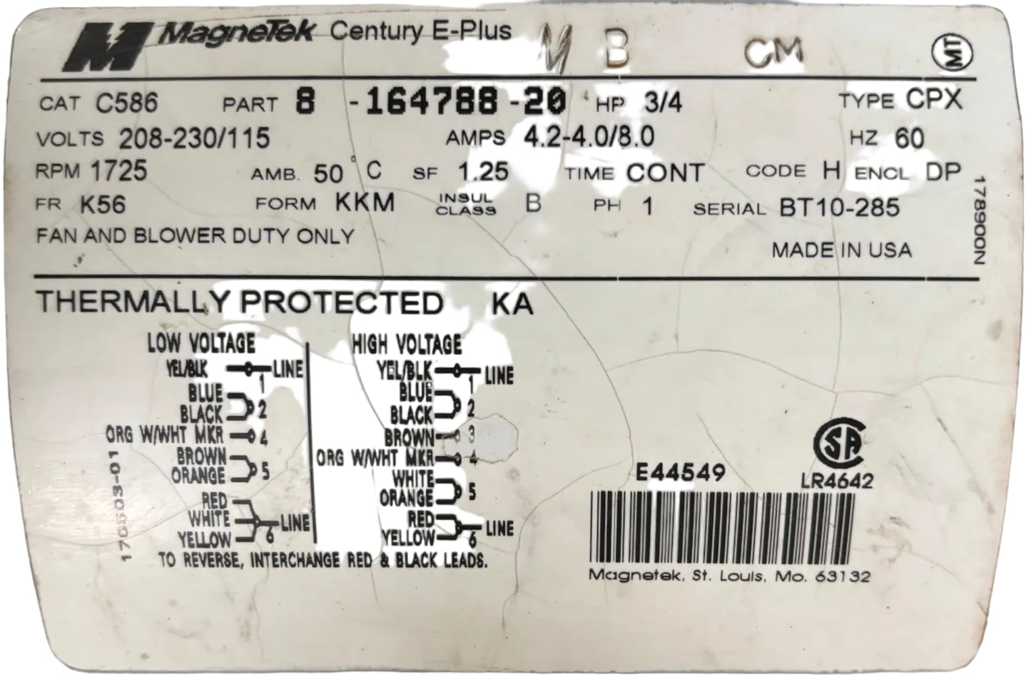 U371 - 3/4HP  208-230/115V  4.2-4.0/8.0AMPS