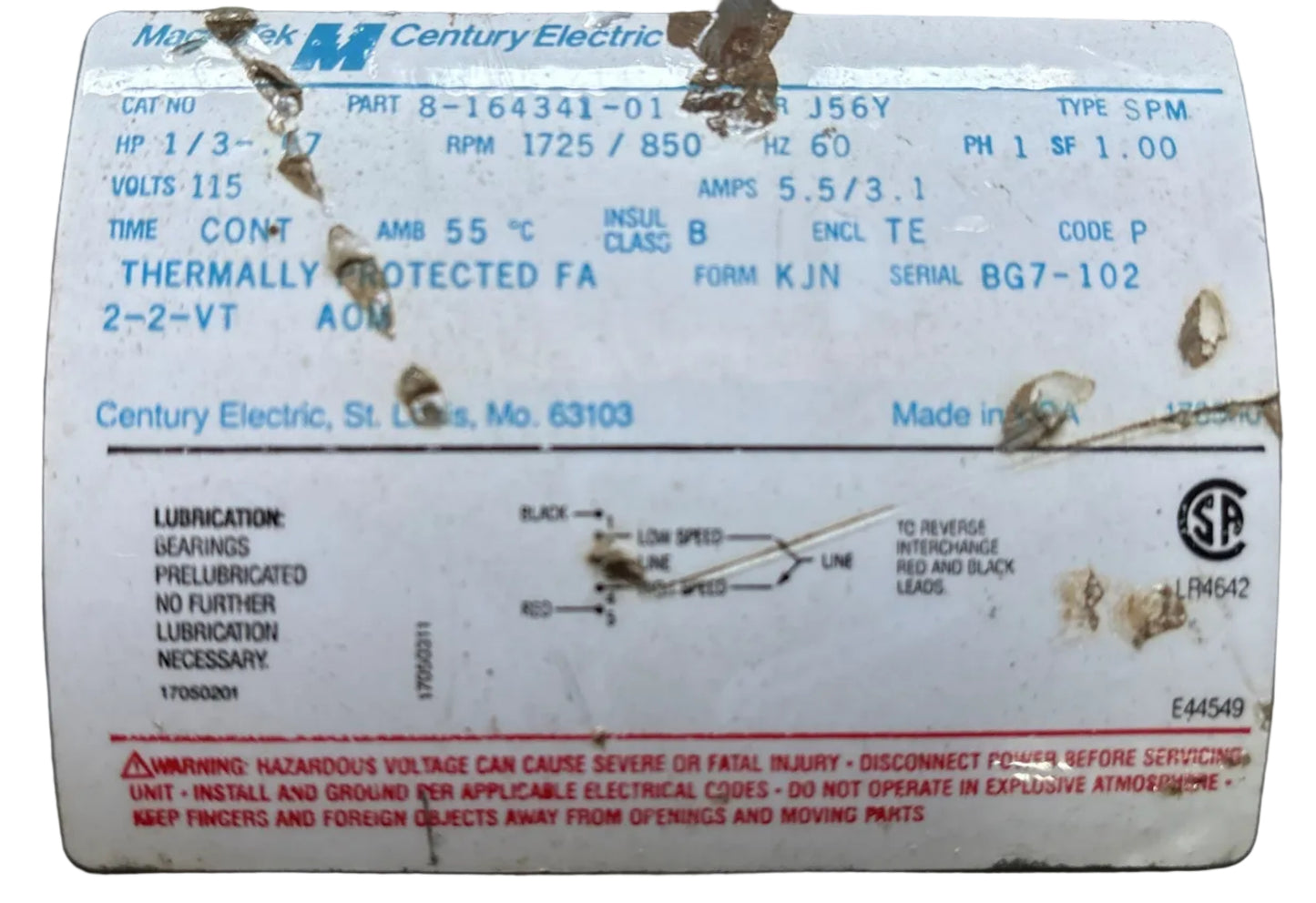 U399 - 1/3HP  115V  5.5/3.1AMPS
