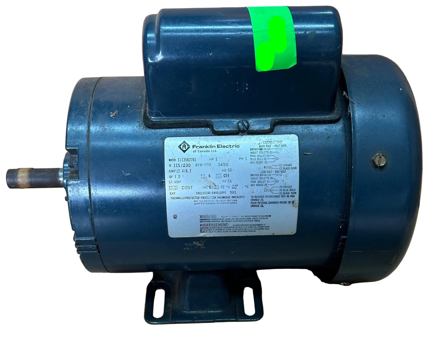 U421 - 1HP  115/230V  12.4/6.2AMPS