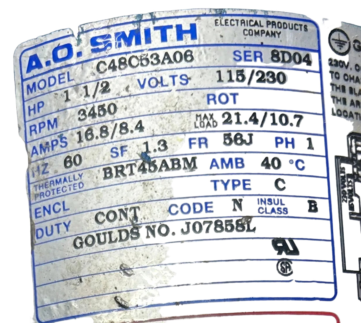 U432 - 1 1/2HP  115/230V  16.8/8.4AMPS