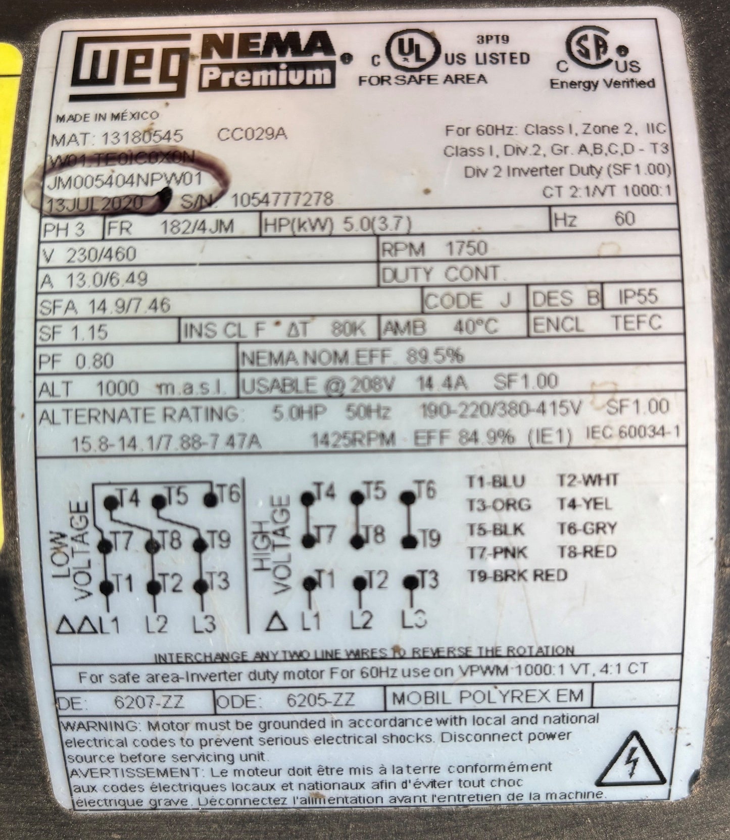 U443 - 5HP  230/460V  13.0/6.49AMPS