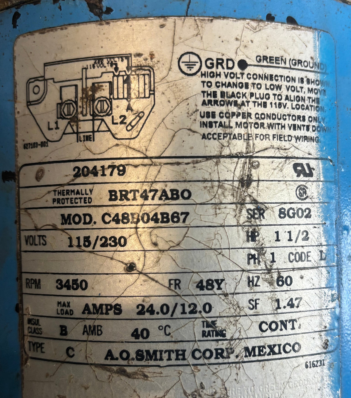 U450 - 1 1/2HP  115/230V  24.0/12.0AMPS