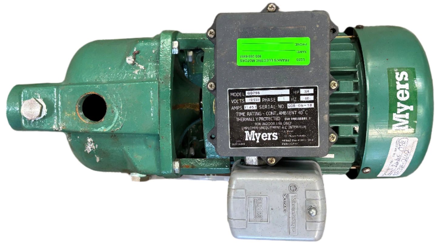 U253 3/4 HP 3450RPM 115/230V Myers Pump Franks Electric Motors and