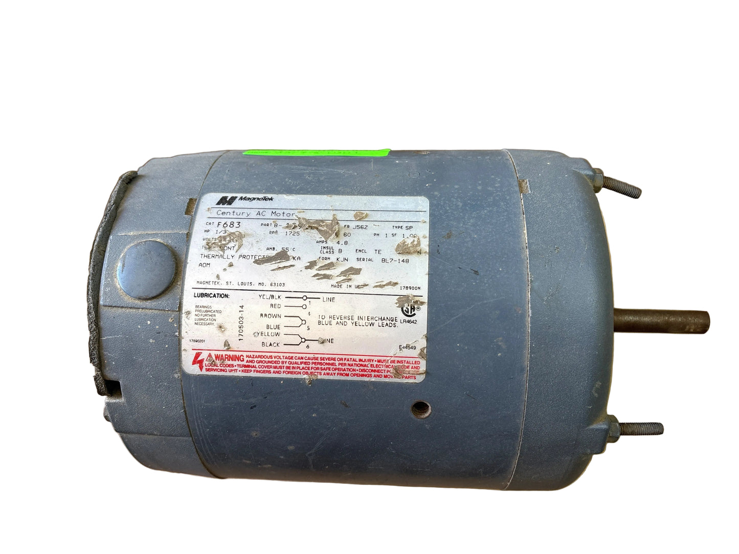 U390 - CENTURY 1/3HP  115V  4.8AMPS