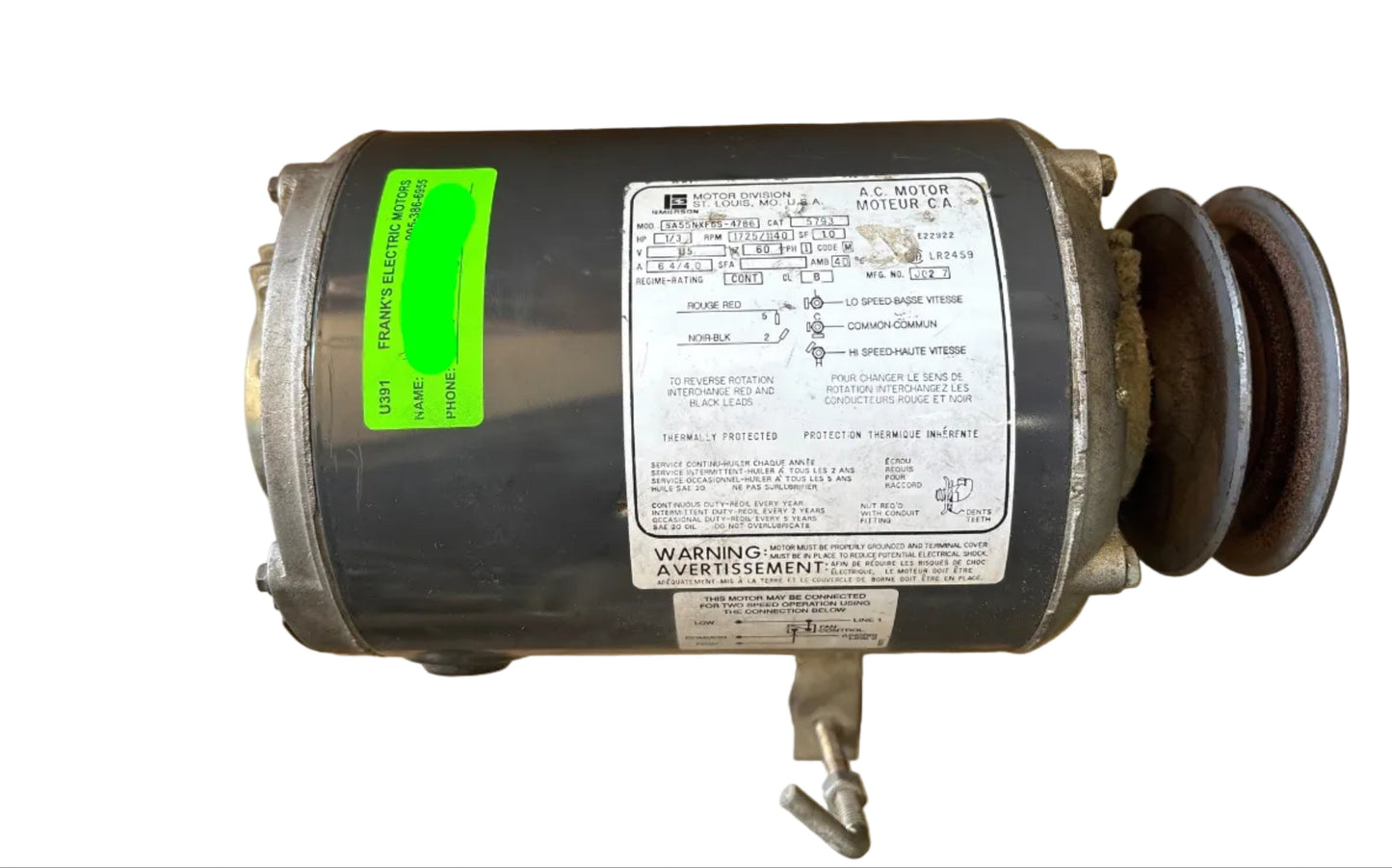 U391 - 1/3HP  115V  6.4/4.0AMPS