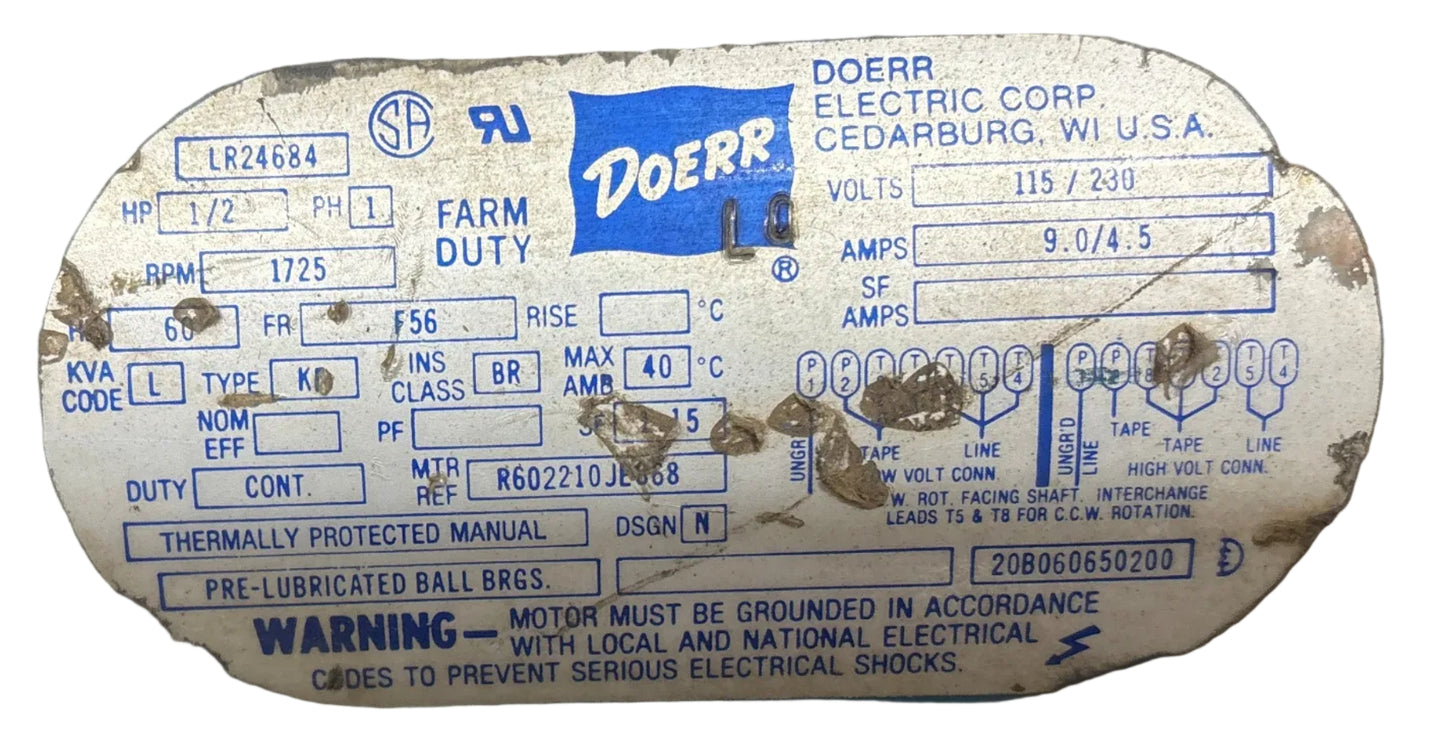U392 - 1/2HP  115/230V  9.0/4.5AMPS