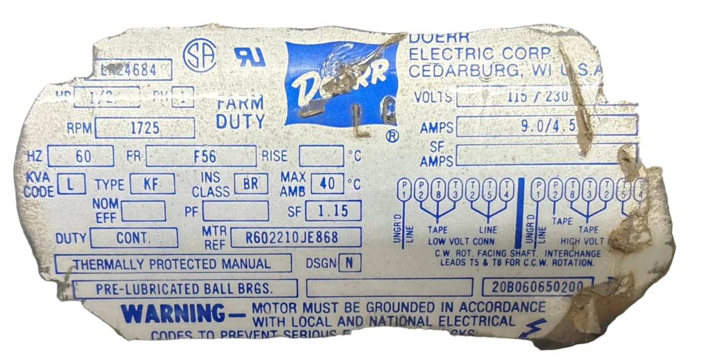 U393 - 1/2HP  115/230V  9.0/4.5AMPS