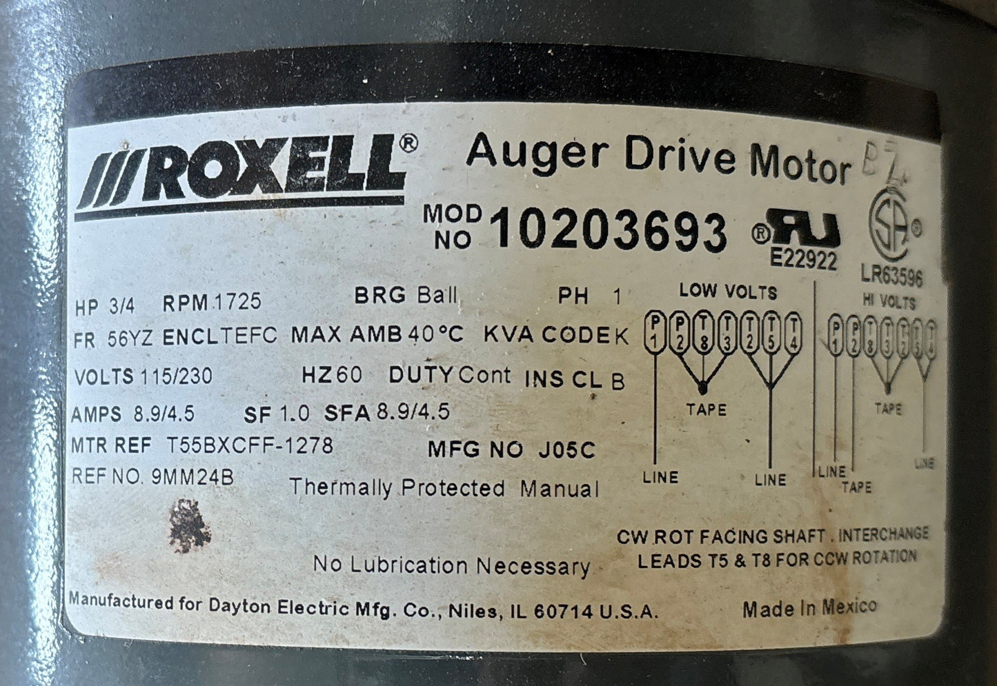 U400 - 3/4HP  115/230V  8.9/4.5AMPS